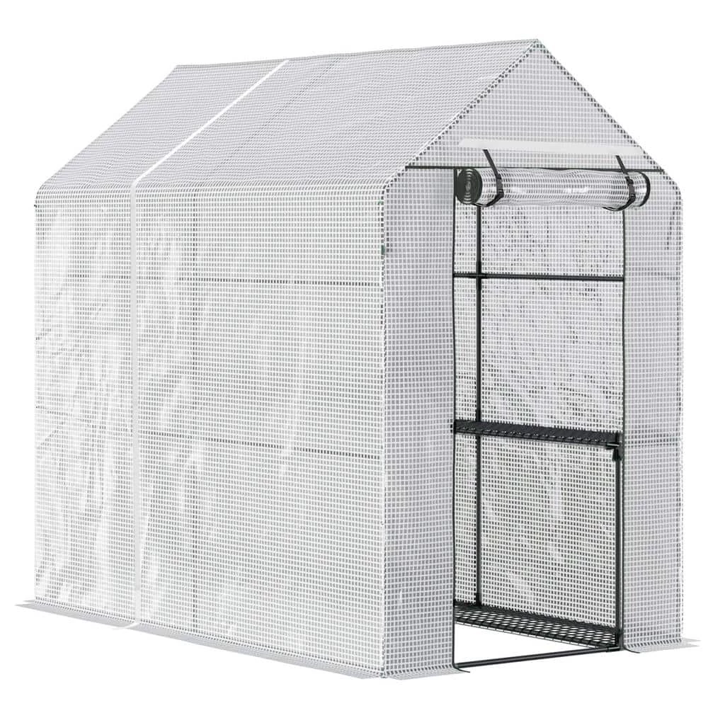 Outsunny 73 in. W x 47 in. D x 75 in. H Steel White Walk-in Greenhouse with Tunnel Shed w/Roll-up Door and 4 Shelves White 1 Outsunny 73 in. W x 47 in. D x 75 in. H Steel White Walk-in Greenhouse with Tunnel Shed w/Roll-up Door and 4 Shelves White