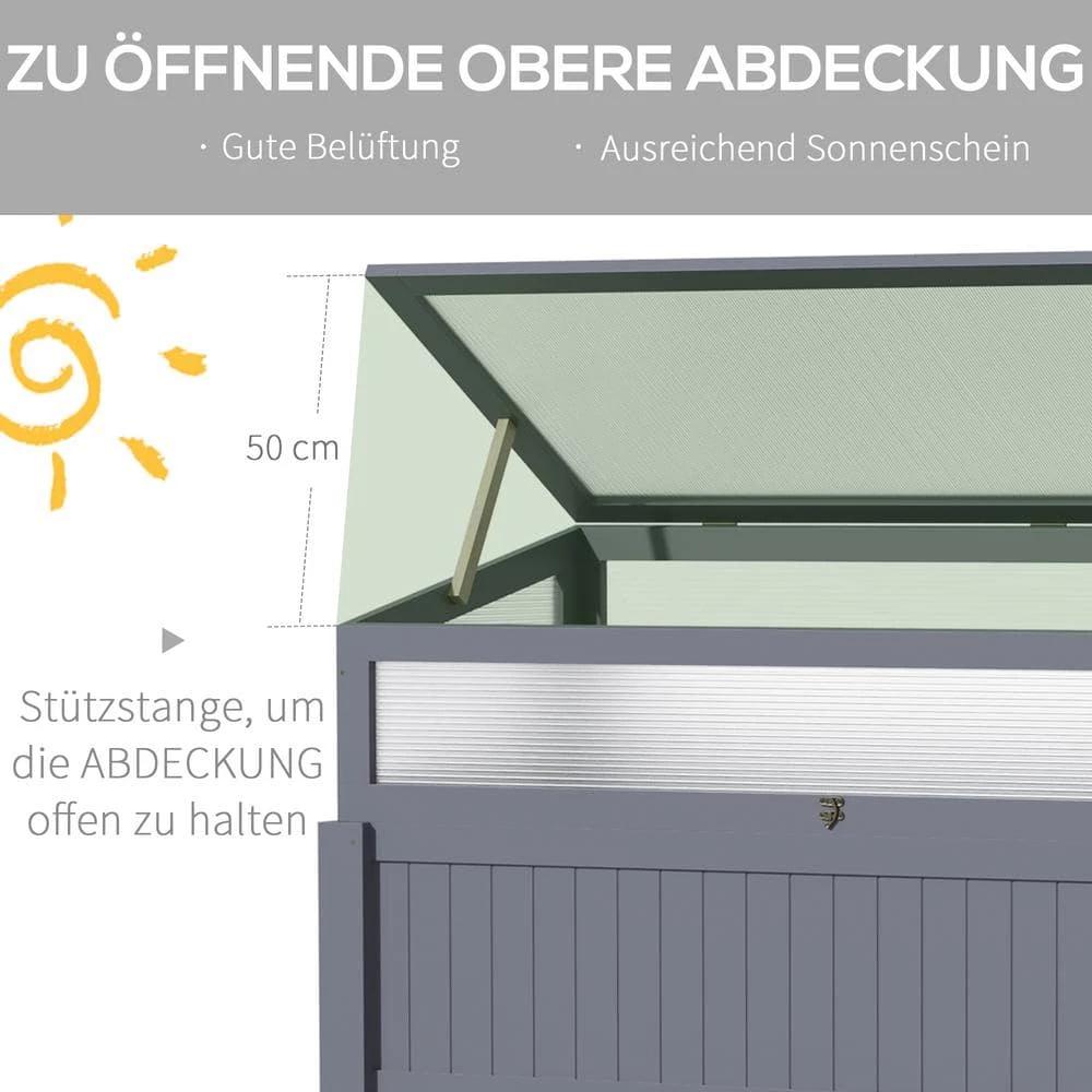 Outsunny 2-in-1 21.25 in. W x 47.25 in. D Grey Wooden Cold Frame Greenhouse with Elevated Garden Box 5 Outsunny 2-in-1 21.25 in. W x 47.25 in. D Grey Wooden Cold Frame Greenhouse with Elevated Garden Box - Image 5