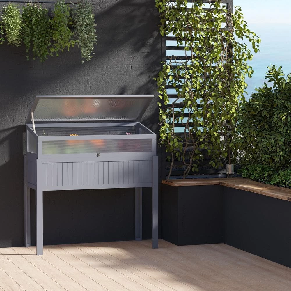 Outsunny 2-in-1 21.25 in. W x 47.25 in. D Grey Wooden Cold Frame Greenhouse with Elevated Garden Box 2 Outsunny 2-in-1 21.25 in. W x 47.25 in. D Grey Wooden Cold Frame Greenhouse with Elevated Garden Box - Image 2