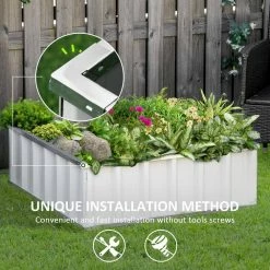 Outsunny White Metal Raised Garden Bed, Steel Planter Box -Online Orchards store white outsunny raised planter boxes 845 662cw 44 1000