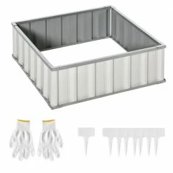 Outsunny White Metal Raised Garden Bed, Steel Planter Box
