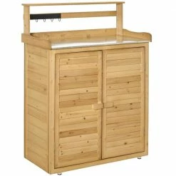 Outsunny 17.75 in. W x 47.25 in. H Yellow Wooden Workstation Shed Potting Bench Table with 3-Tier Shelves Cabinet